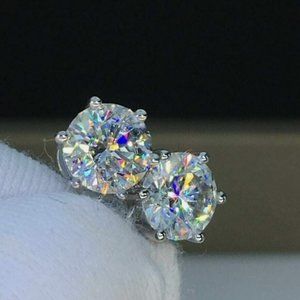 1 Ct Round Cut Moissanite Stud Earrings Sterling Silver-Color-D-Clarity-VVS1